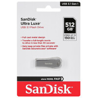 SanDisk USB 3.1 512GB Flash Drive Ultra Luxe Memory Stick Pen PC Mac USB SDCZ74-512G 150Mb/s