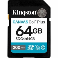 Kingston SD Card 64GB SDXC Canvas Go Plus Gen4 200MB/s C10 UHS-I U3 V30